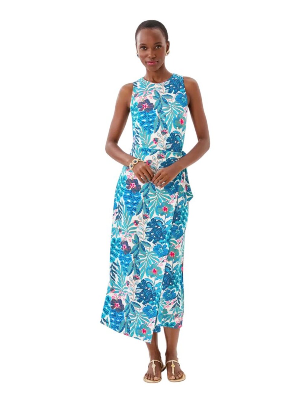 Lilly Pulitzer Estela Breezy Aqua Best Fronds Forever Print Midi Dress